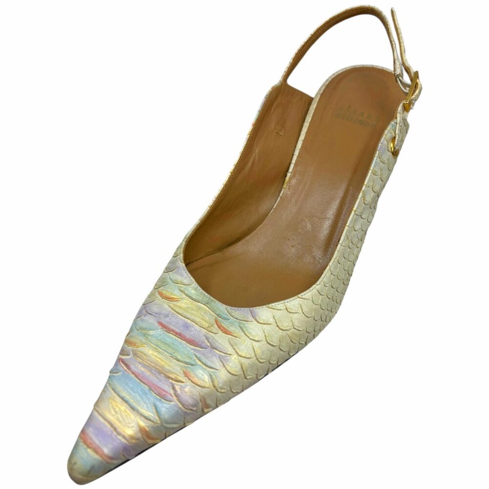 Stuart Weitzman Cream Iridescent Python Embossed … - image 3